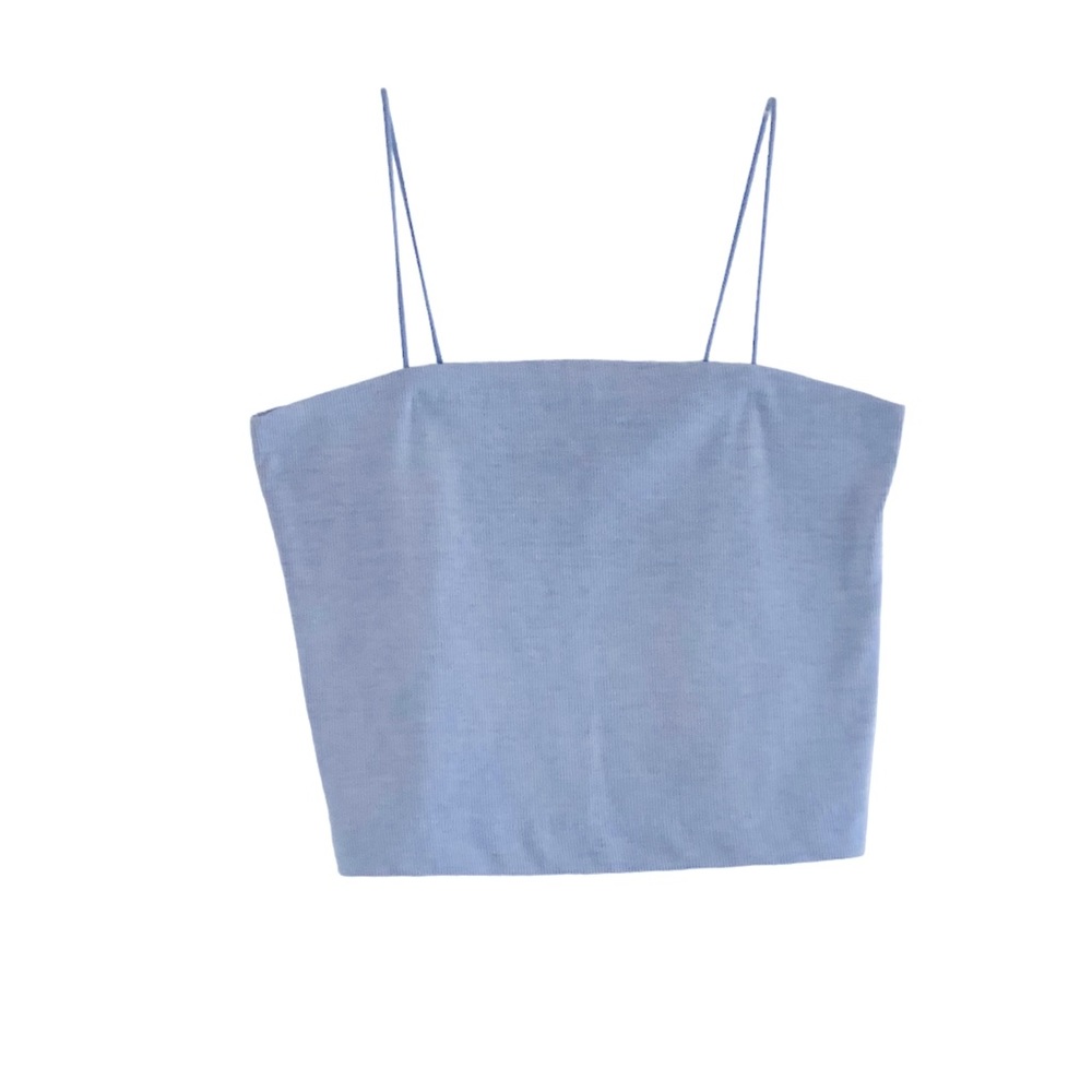 American Eagle Ribbed Crop Cami Top Light Blue Sz L